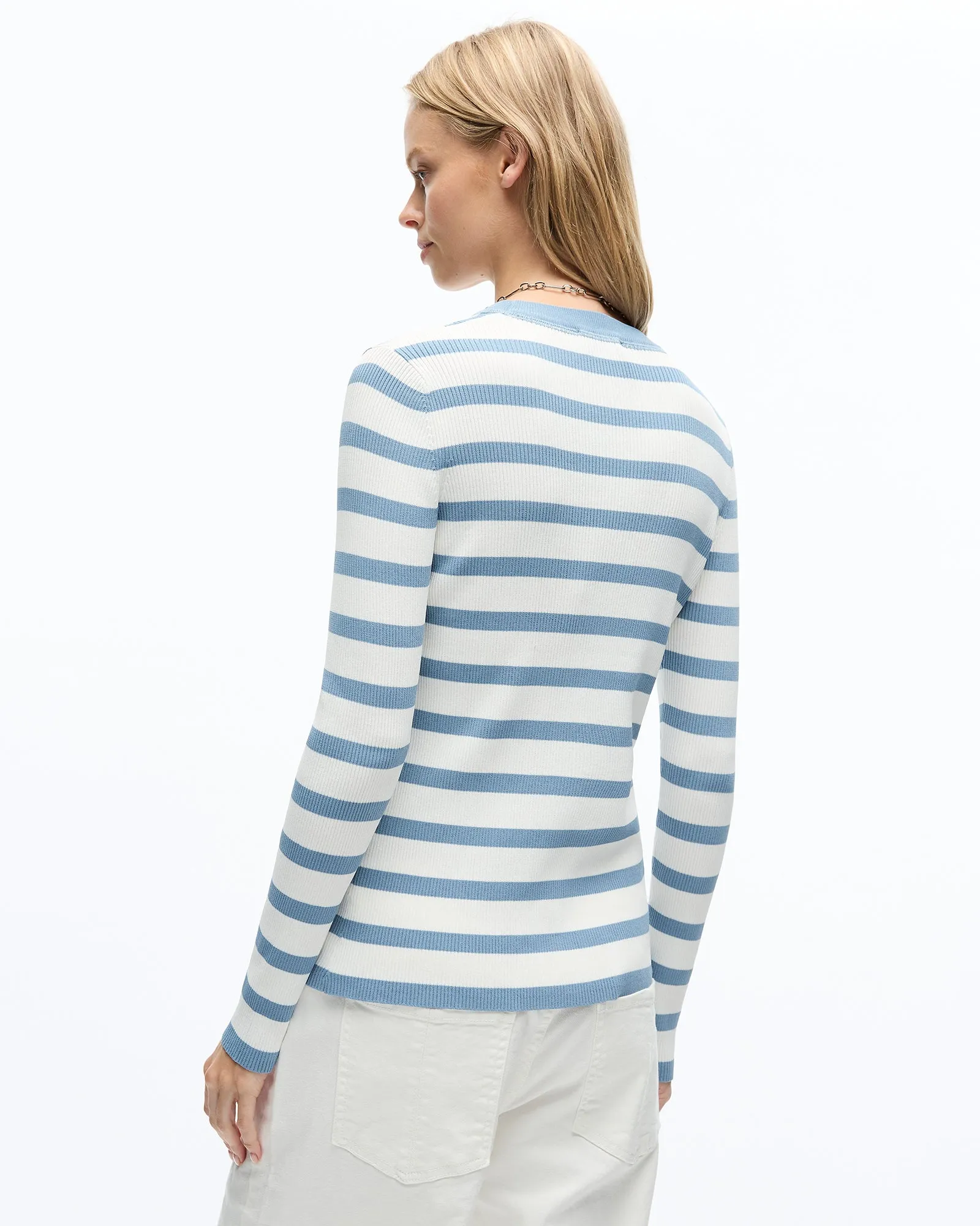 AGNES LONG SLEEVE KNIT TOP - BLUE FOG STRIPE