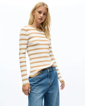 AGNES LONG SLEEVE KNIT TOP - CARAMEL STRIPE