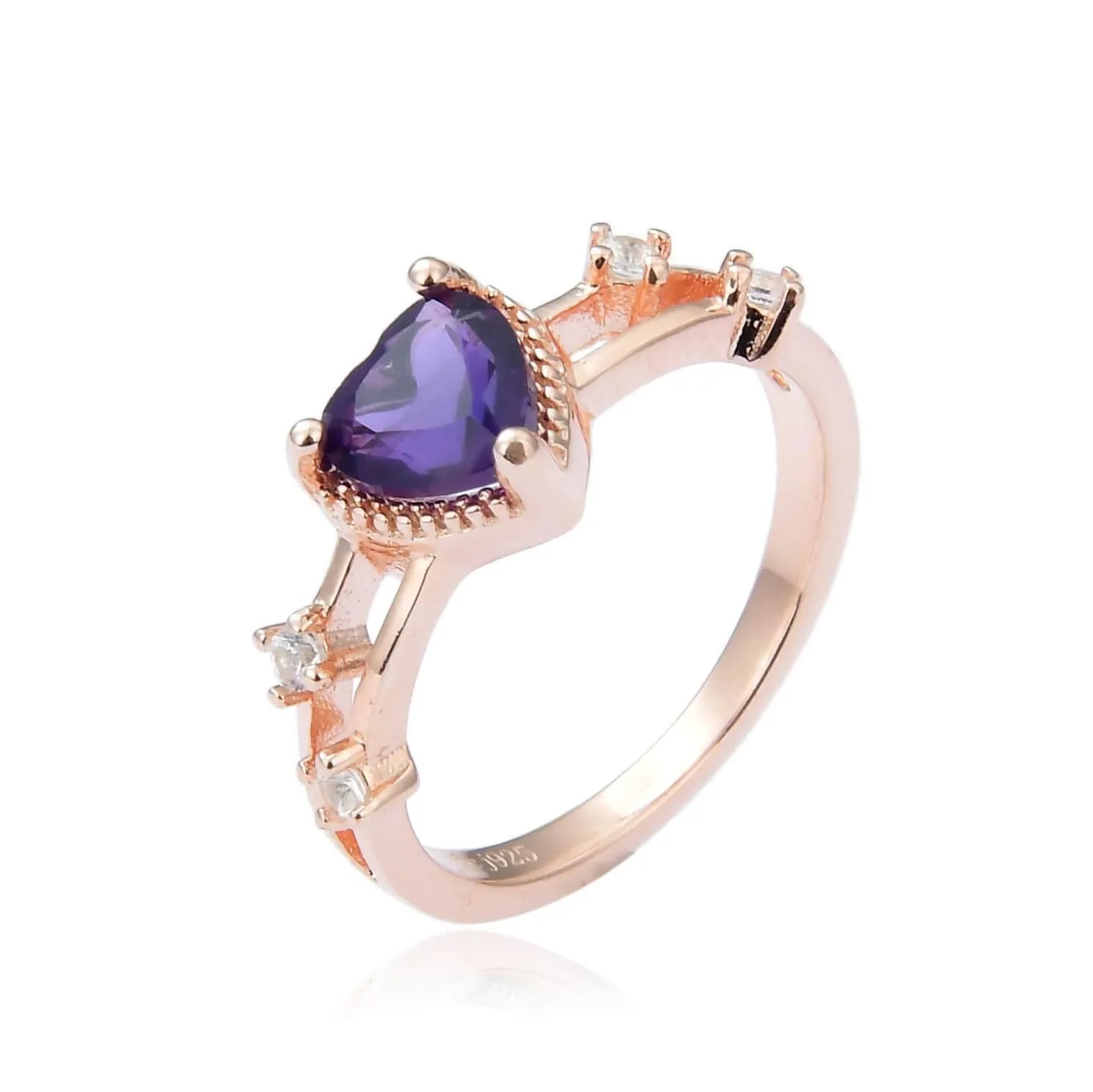 Amethyst Split Band Heart Ring