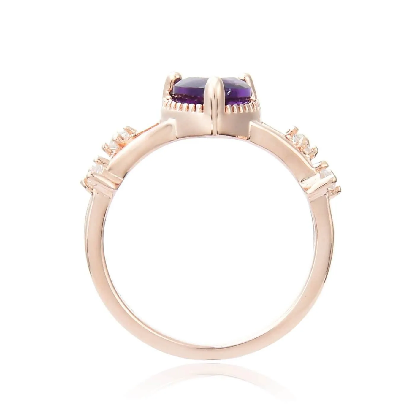 Amethyst Split Band Heart Ring