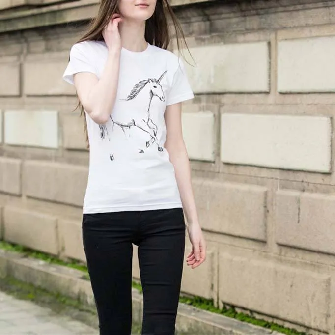 Basic Unicorn Illustration Print Graphic Tee in White | DOTOLY