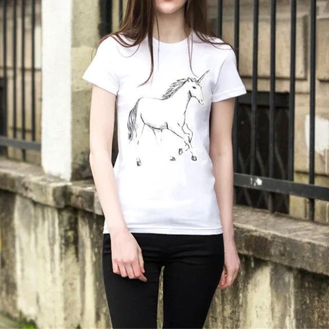 Basic Unicorn Illustration Print Graphic Tee in White | DOTOLY