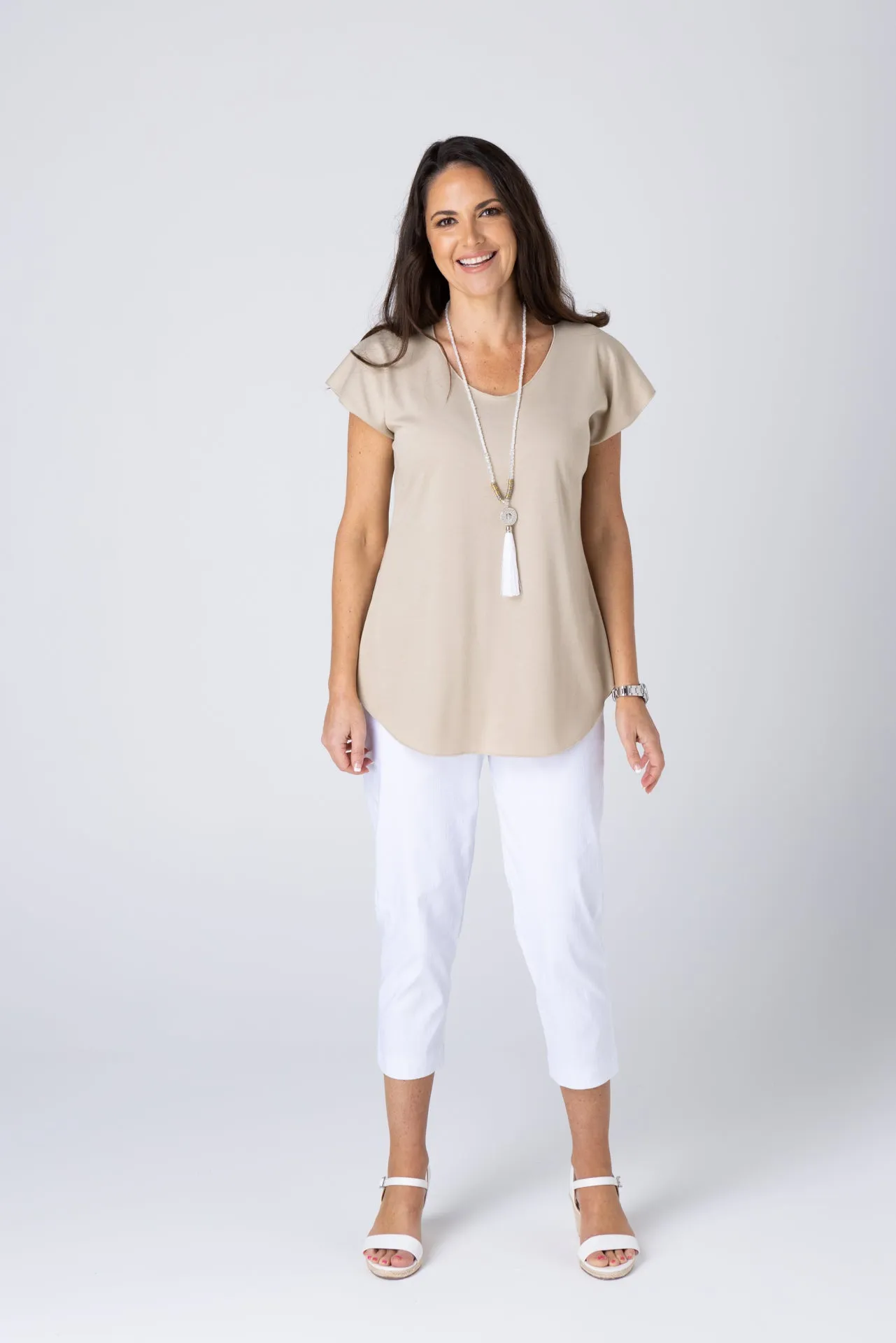 Beige Cotton Sports Knit Short Sleeve Top