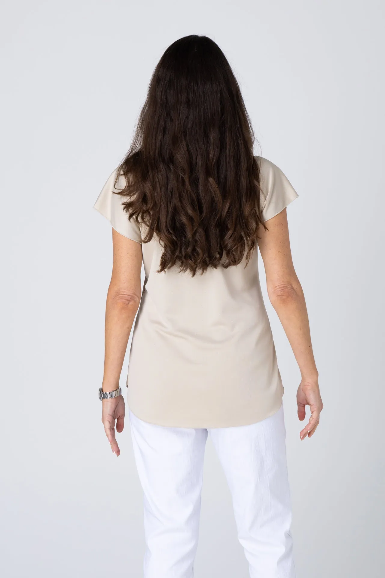 Beige Cotton Sports Knit Short Sleeve Top