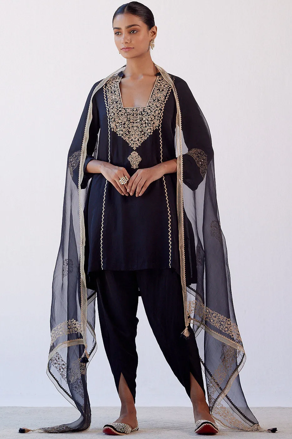 Black Dori Embroidered Dhoti Set