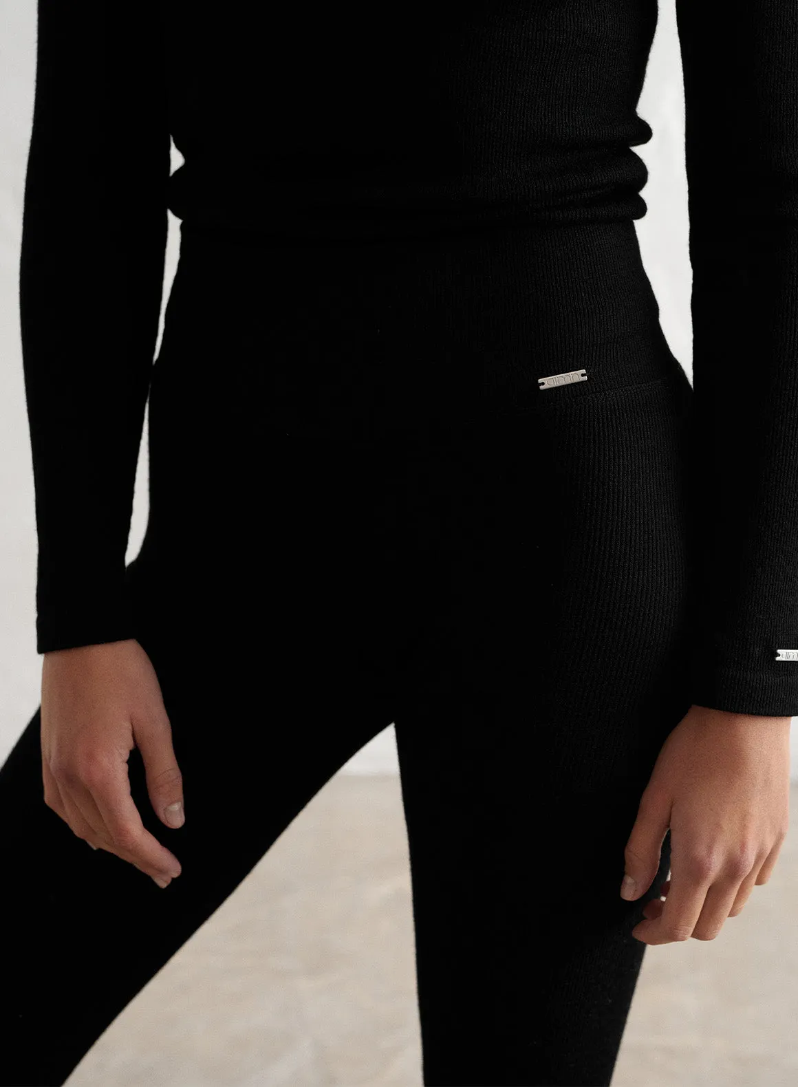 Black Ribbed Wool Leggings