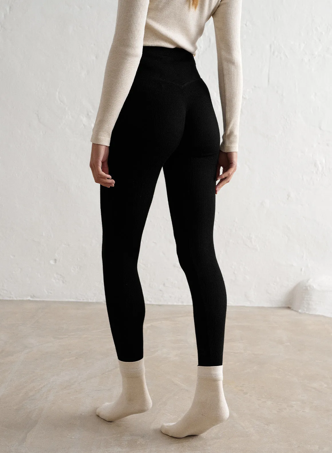 Black Ribbed Wool Leggings