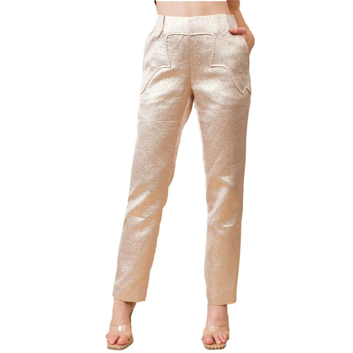 Blue B Women's Metallic Straight Leg Sable Western Pants - Lt Rose Gold