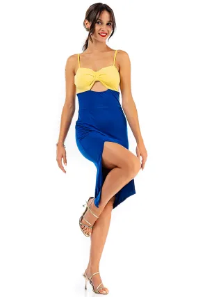 Bow Bust Two Color Midi Dress With Slit