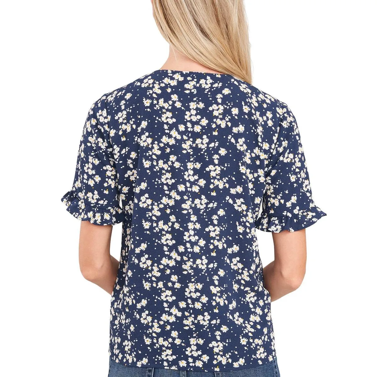 CeCe Womens Floral Ruffled Button-Down Top