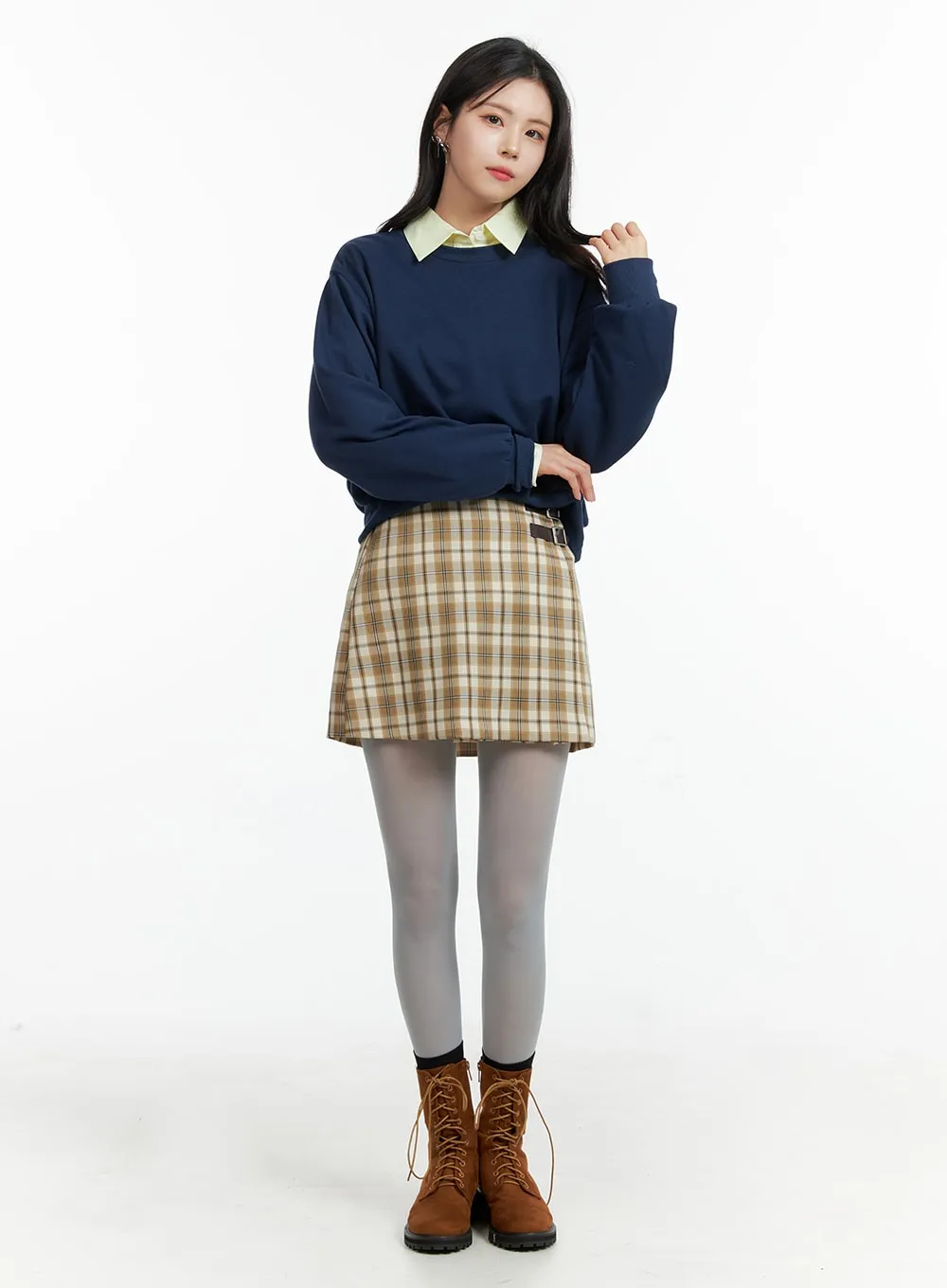 Checkered Buckle Mini Skirt OF415