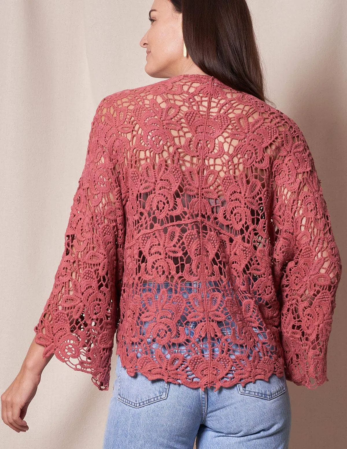 Cotton Lace Crochet Wrap - Rust