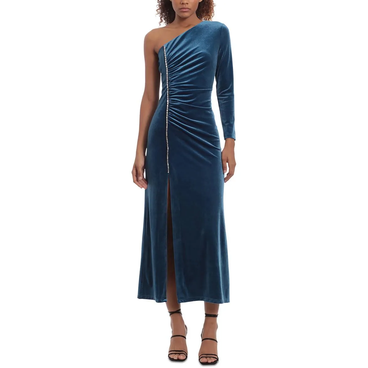 Donna Morgan Womens Velvet Mid-Calf Midi Dress