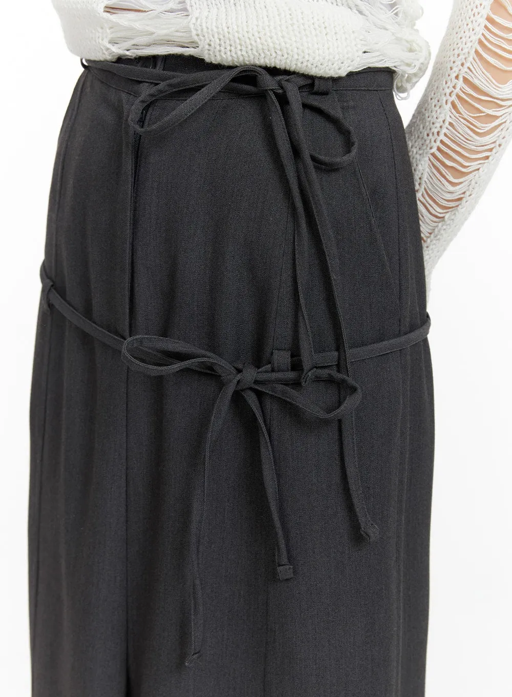 Drawstring Front Split Maxi Skirt CF420