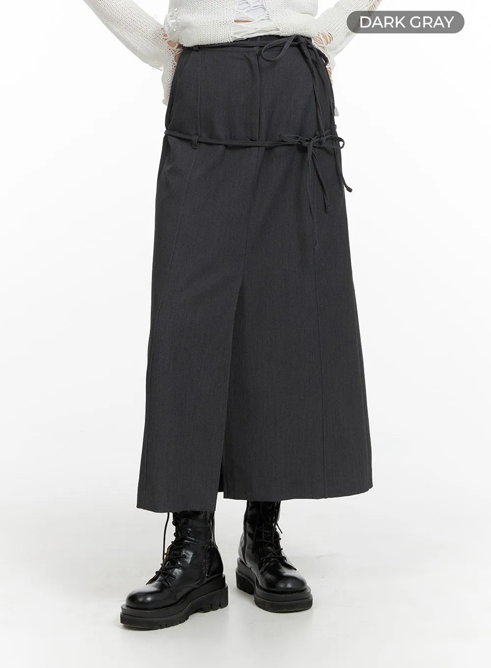 Drawstring Front Split Maxi Skirt CF420