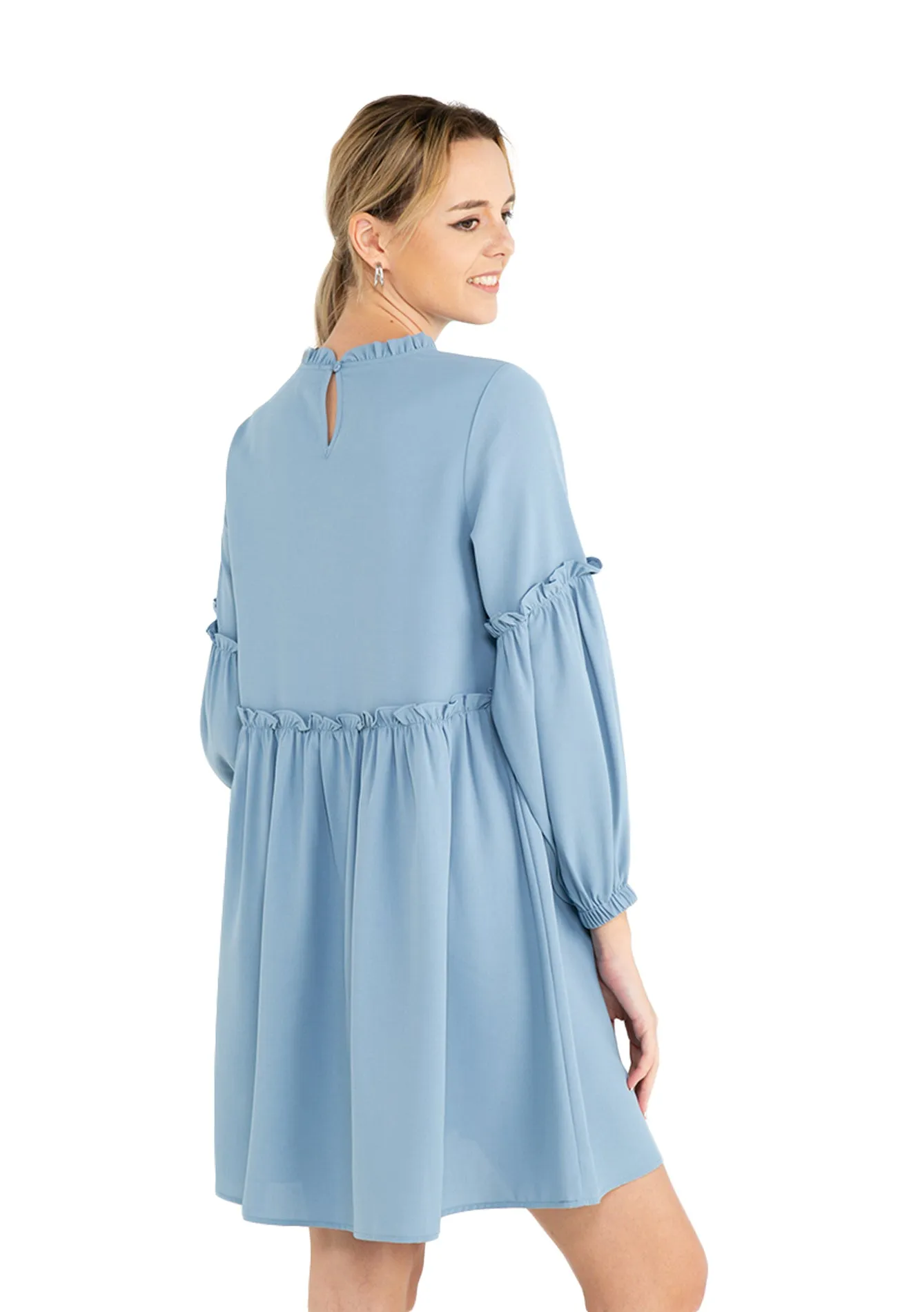 ELLE Apparel Ruffle High Neck Midi Dress