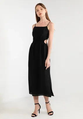 ELLE Apparel Square Neck Tie Backless Midi Dress