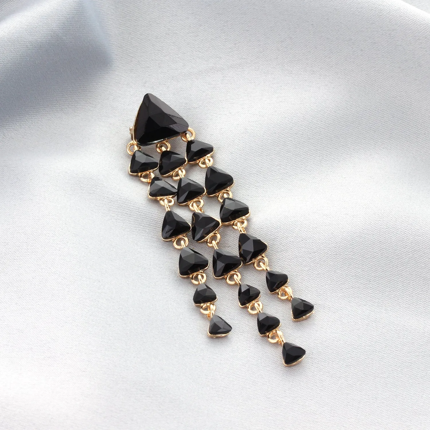 Everly Triangle 3-Tier Rhinestone Brooch - Black