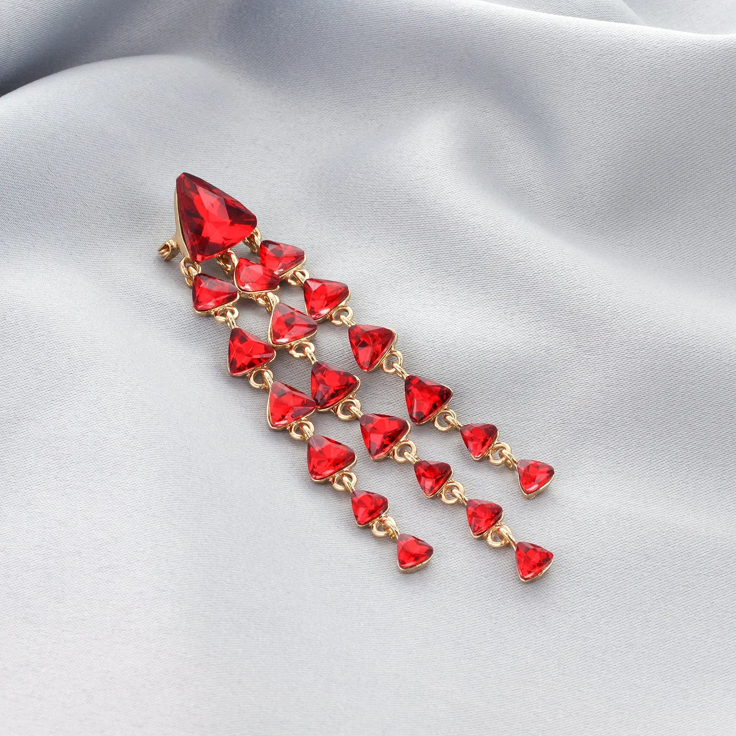 Everly Triangle 3-Tier Rhinestone Brooch - Red