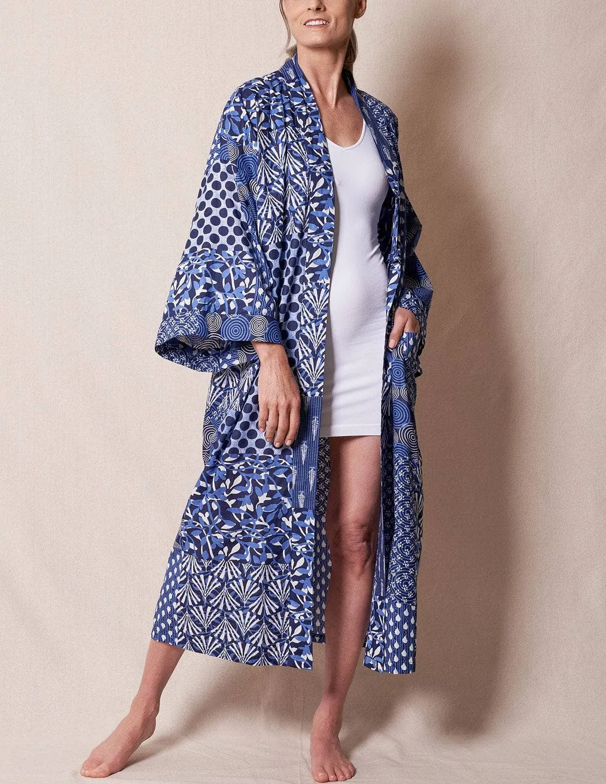 Fair Trade Kimono Robe - Indigo