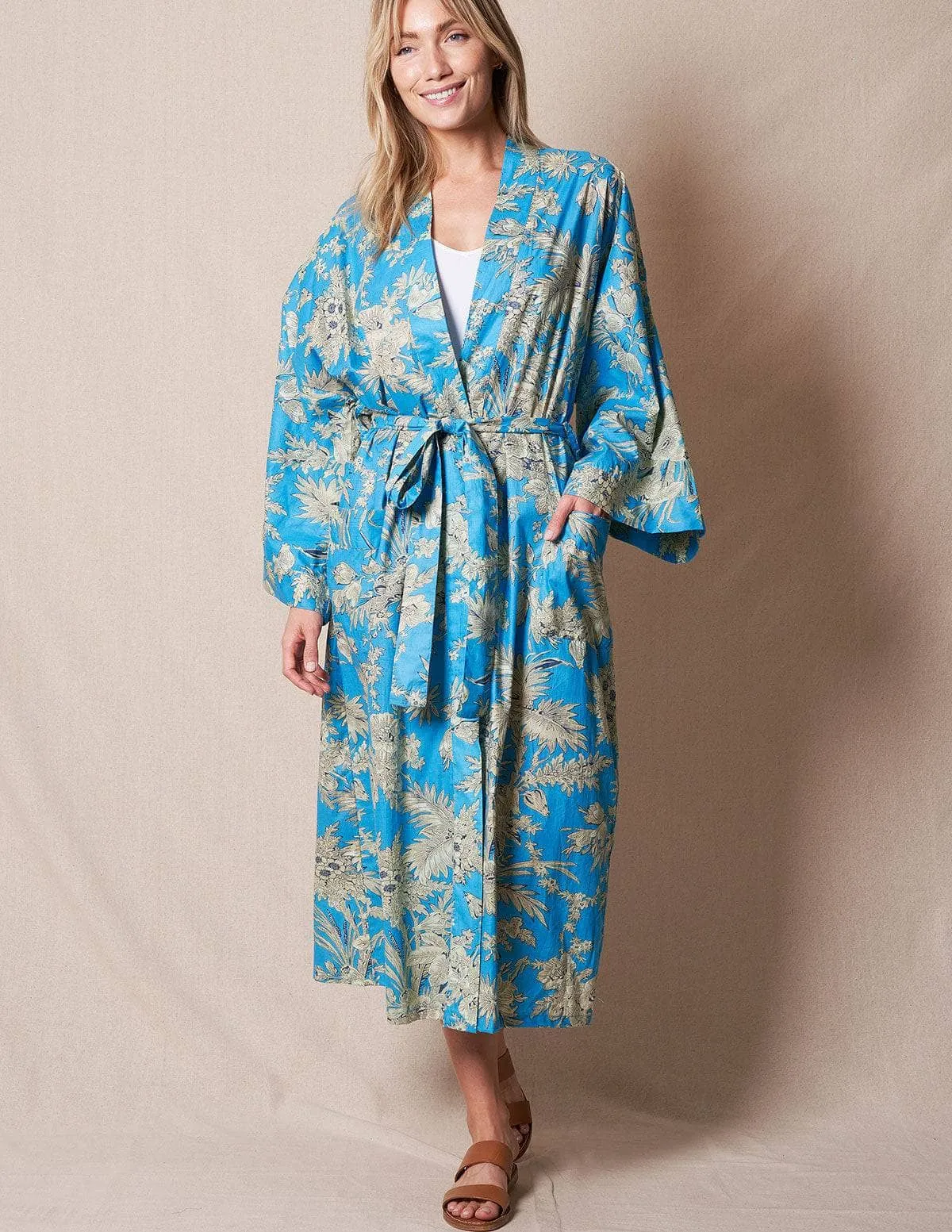 Fair Trade Kimono Robe - Turquoise