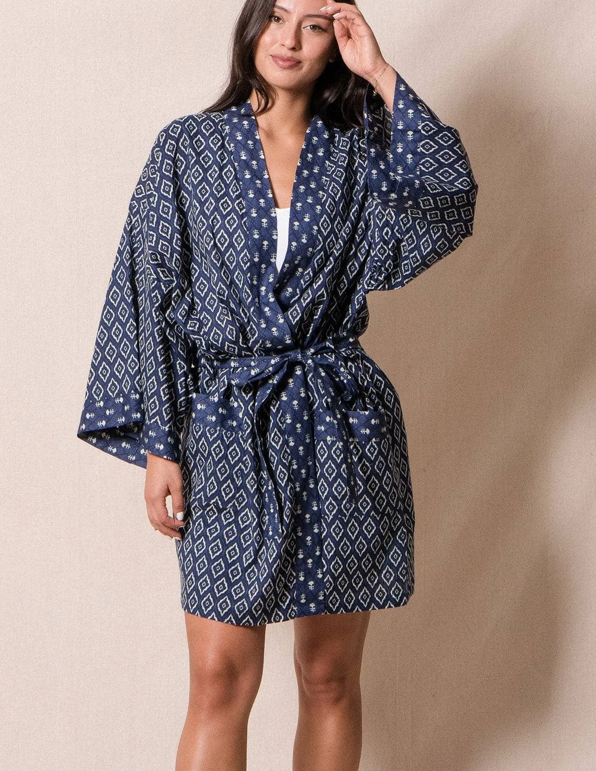 Fair Trade Short Kimono- Indigo - As-Is-Clearance