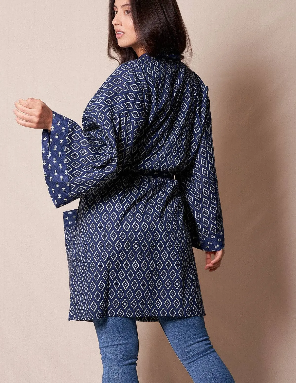 Fair Trade Short Kimono- Indigo - As-Is-Clearance