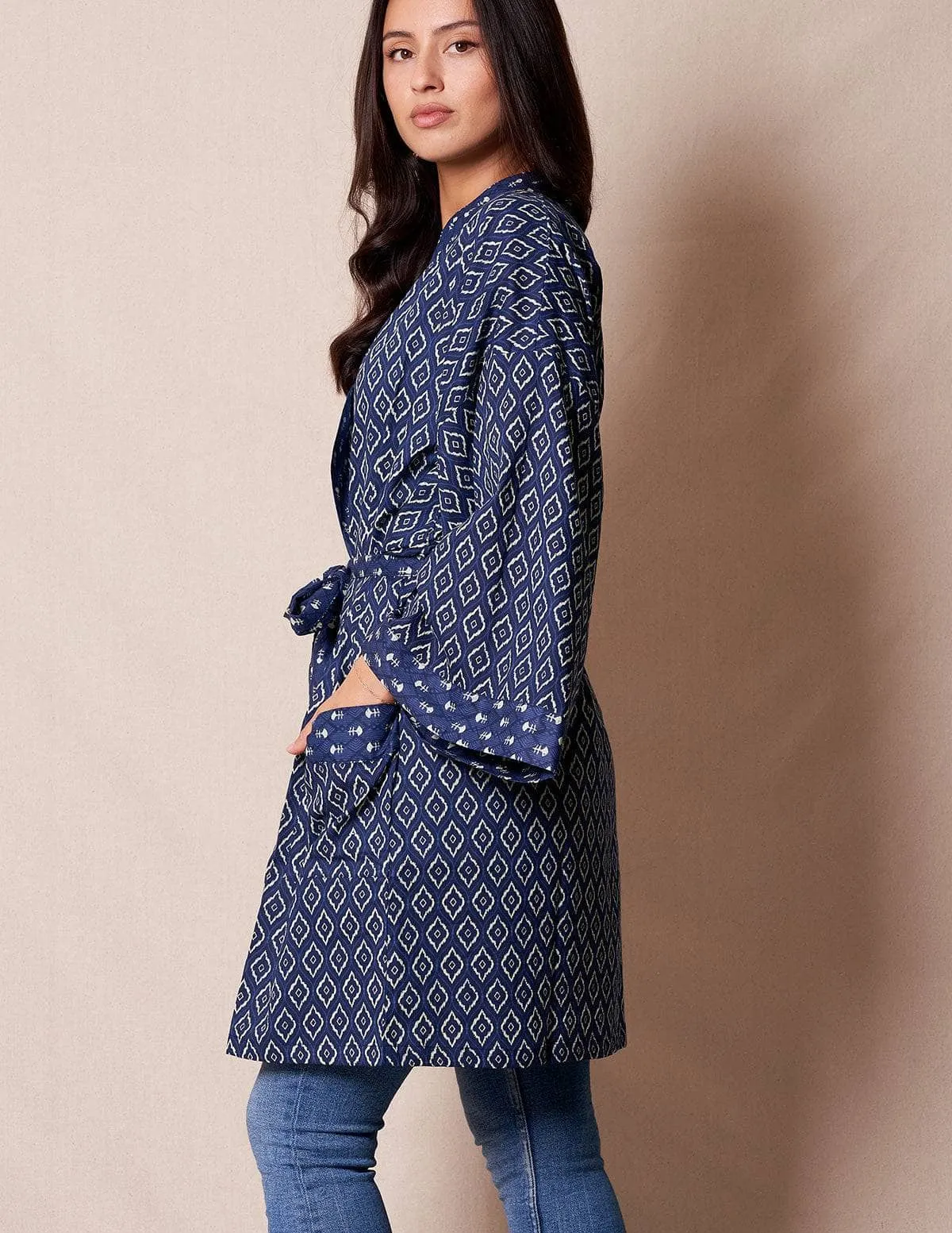 Fair Trade Short Kimono- Indigo - As-Is-Clearance