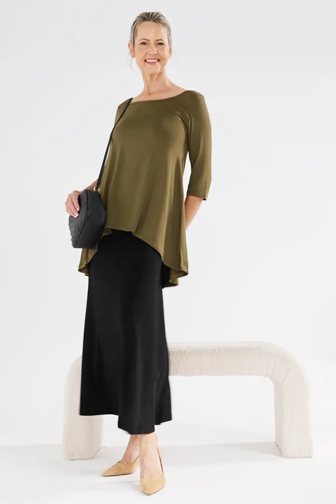 Hi Lo Hem Top - Dark Olive