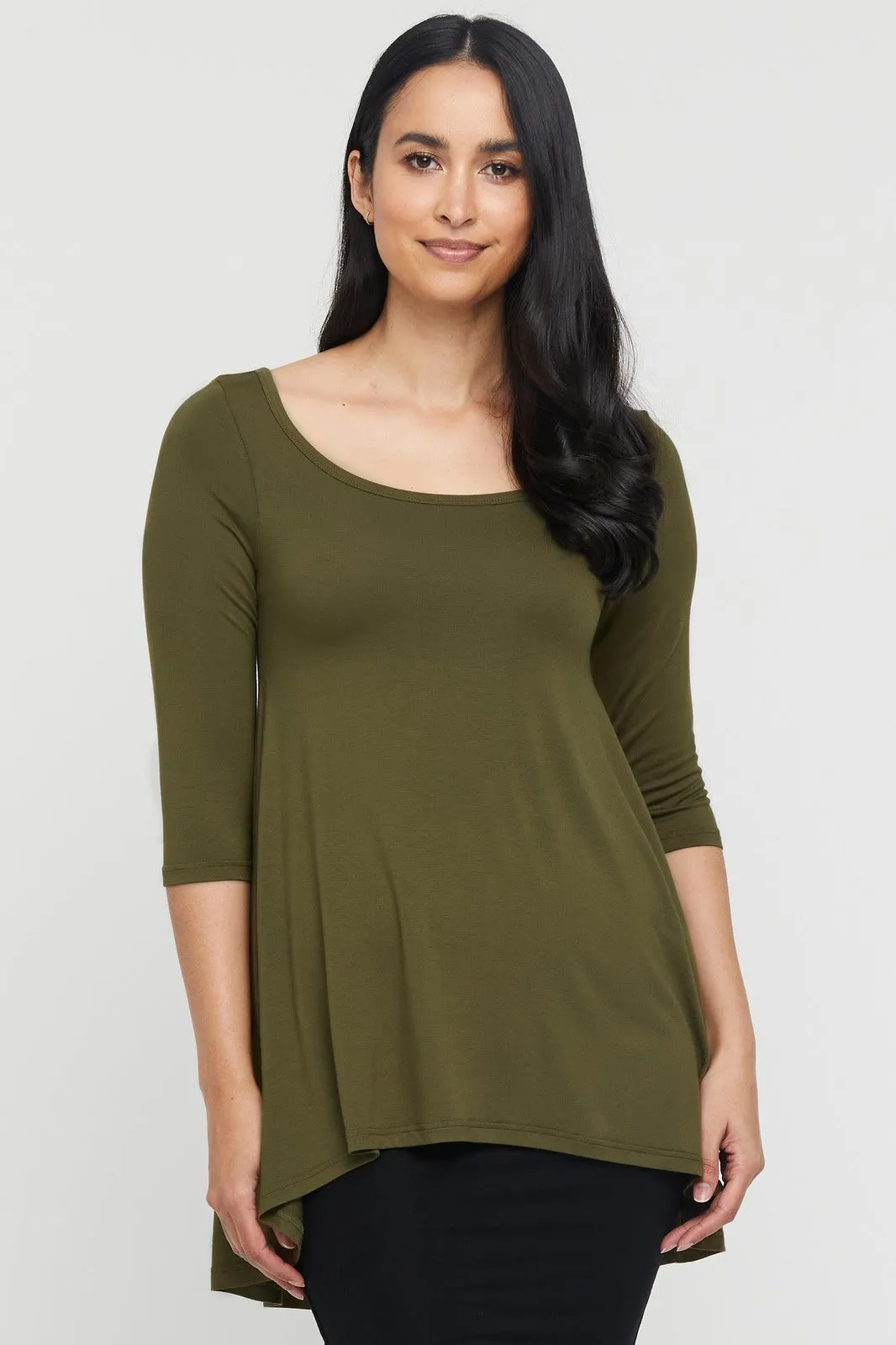 Hi Lo Hem Top - Dark Olive