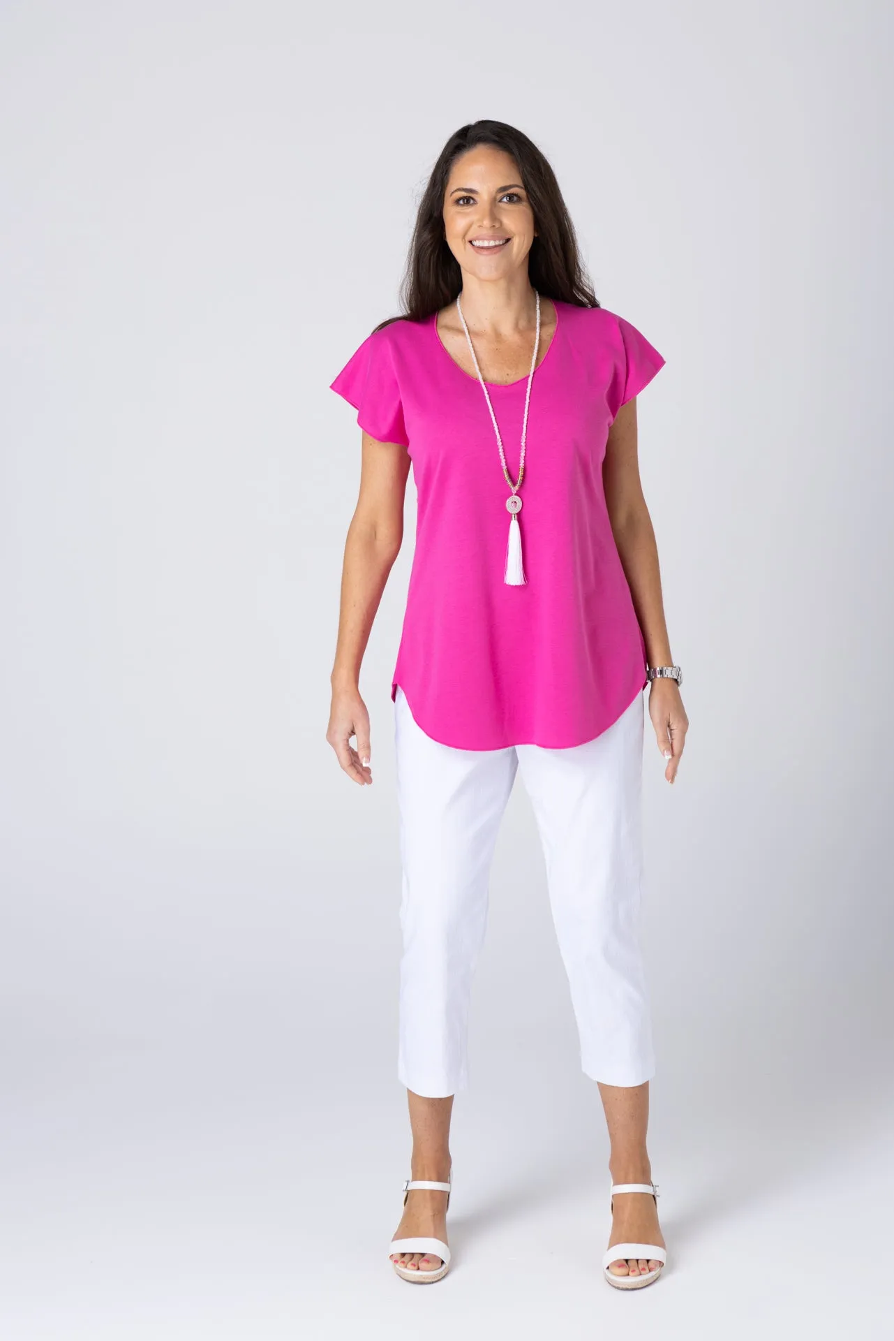 Hot Pink Short Sleeve Cotton Sports Knit Top