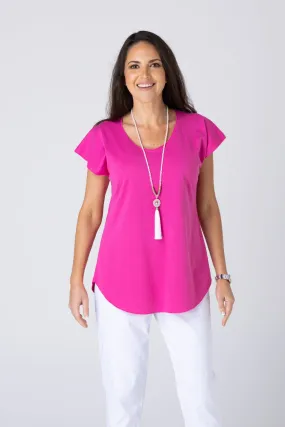 Hot Pink Short Sleeve Cotton Sports Knit Top