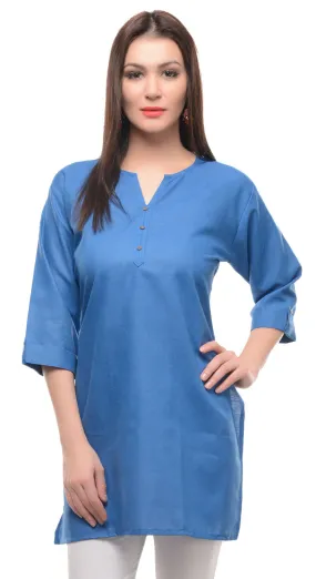 India Tunic Top Cotton Kurti Womens Indian Clothing (Blue)