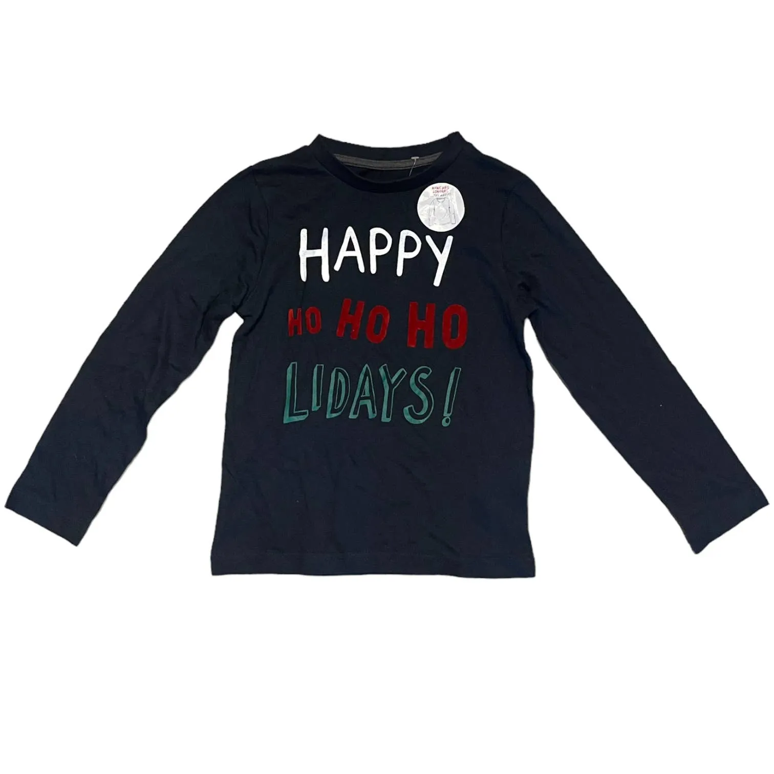 Kiabi Cotton Navy Blue Long Sleeve Holiday HO HO HO Shirt Size 3