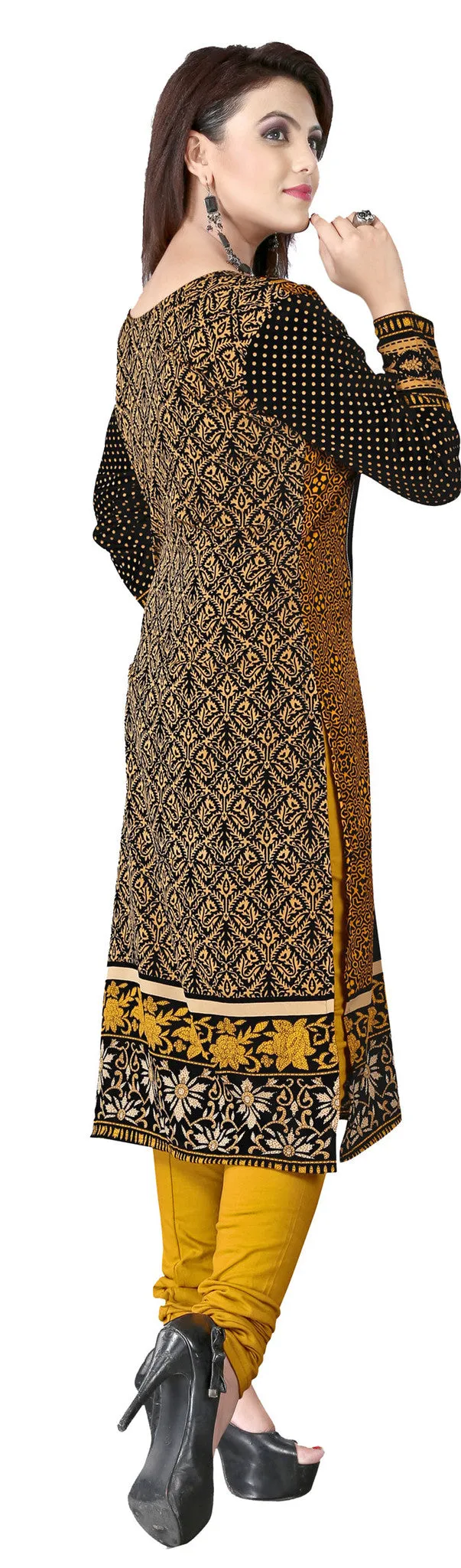 Kurti Top Long Tunic Womens Printed Blouse India Clothing (Bronze)