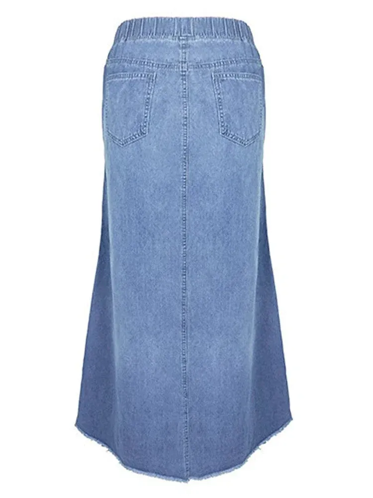 Maxi Length Denim Skirt for Women - Blue Gray