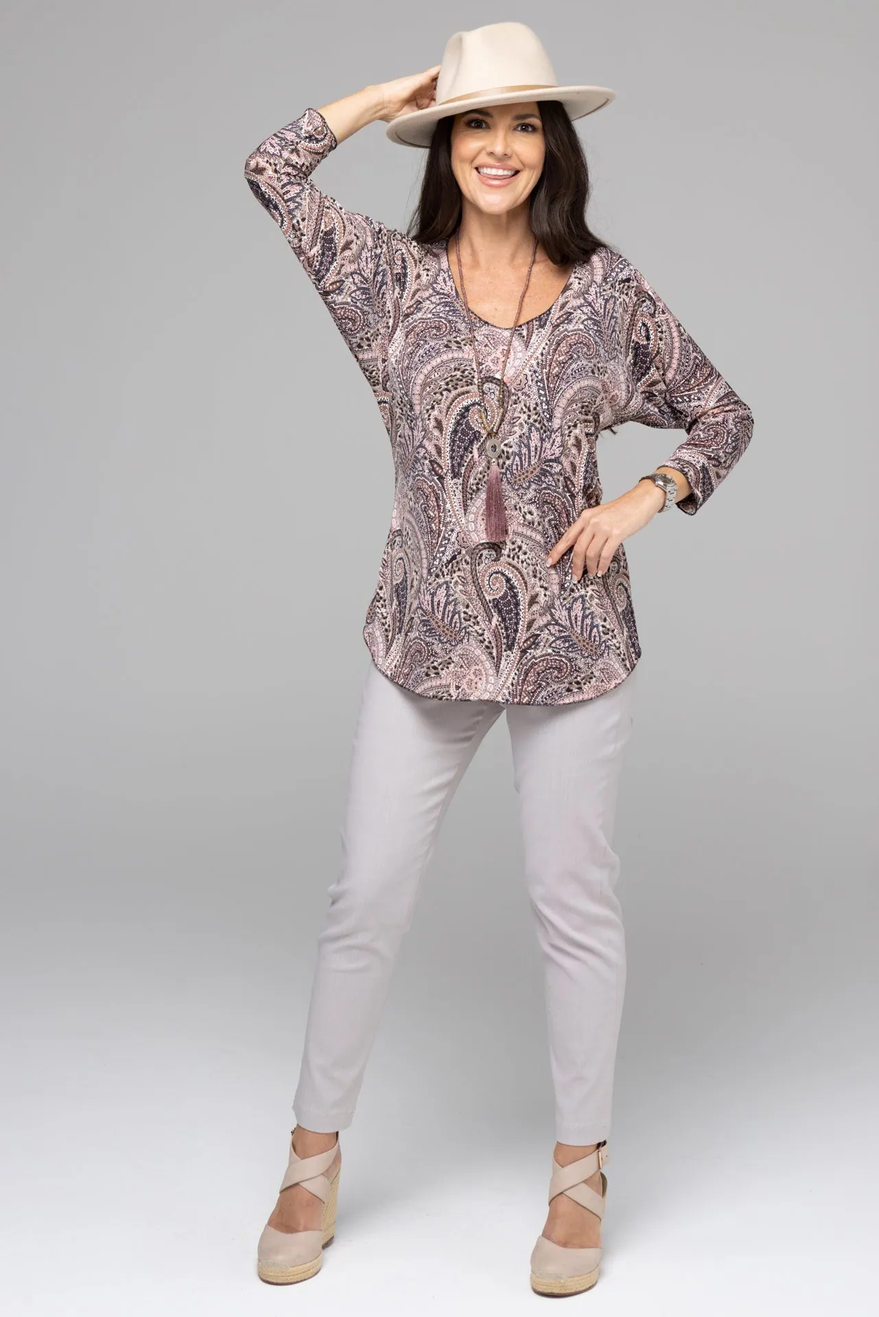 Musk Print 3/4 Sleeve Jersey Top