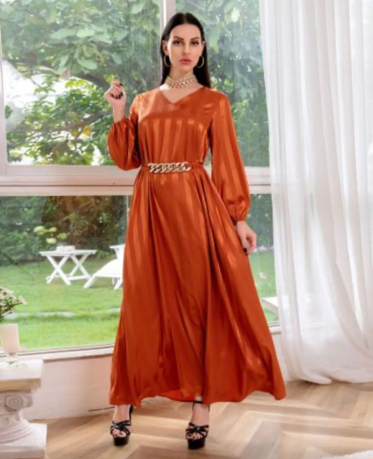 Muslim Woman Dress Eid Satin Abayas For Women S S4194105