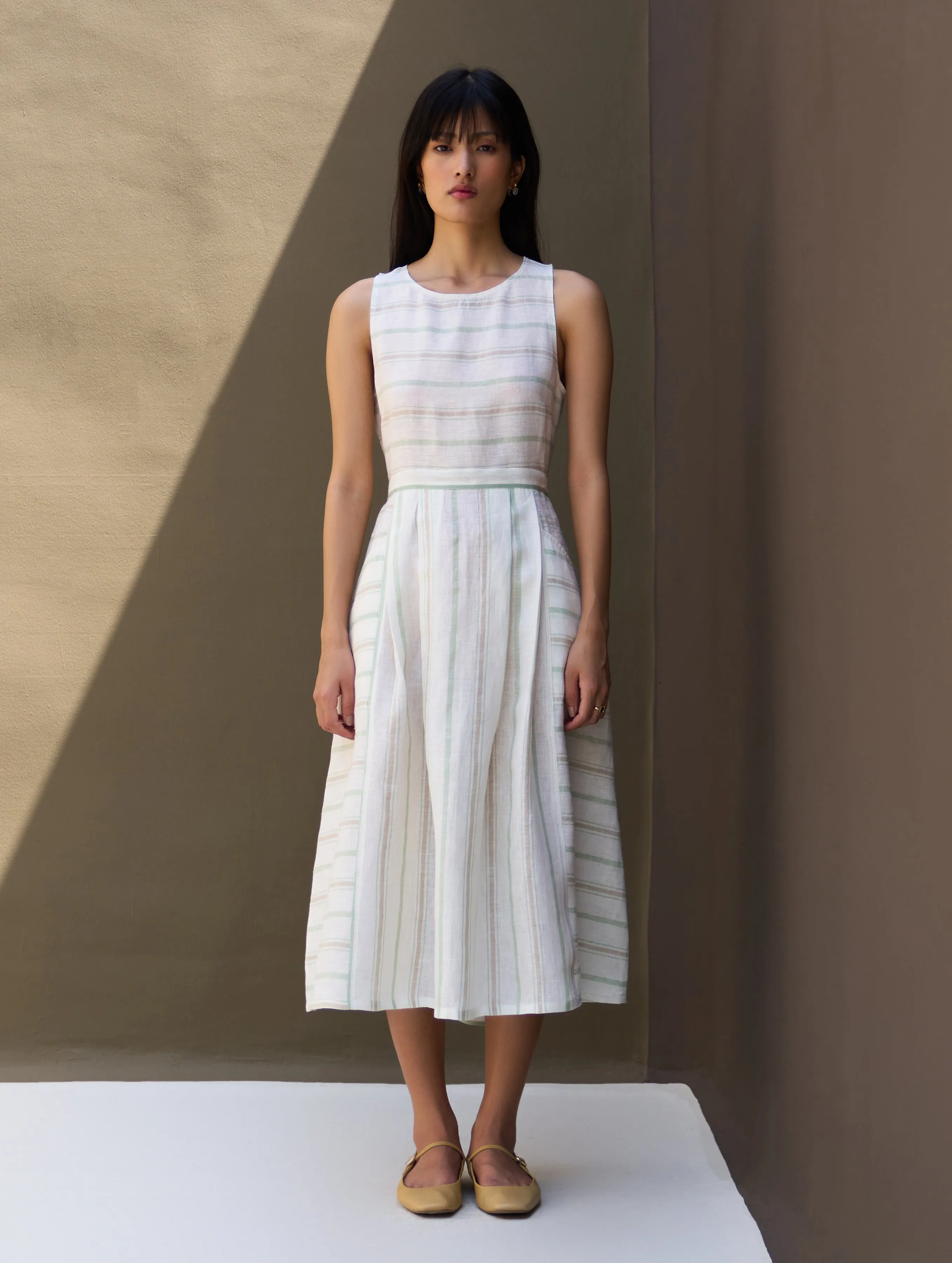 Neza Stripe Linen Sleeveless Dress - Mint