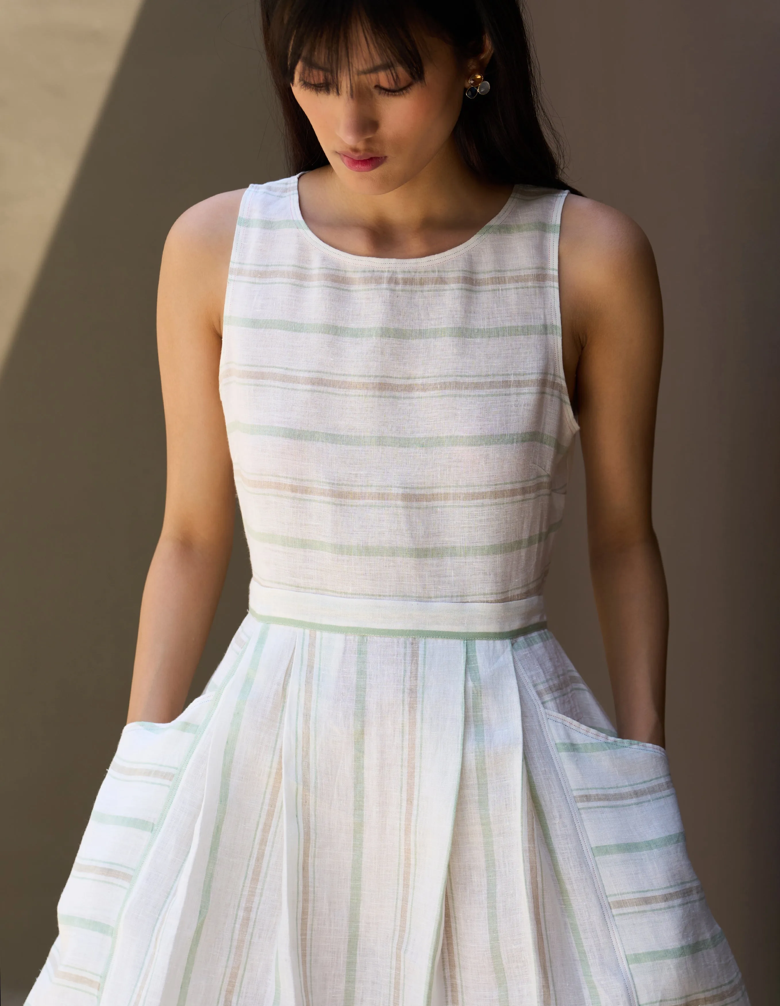 Neza Stripe Linen Sleeveless Dress - Mint