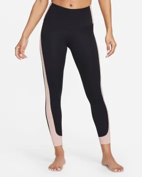 NIKE WOMEN'S YOGA HIGH-WAISTED 7/8 RIBBED-PANEL BLACK/PINK TIGHTS