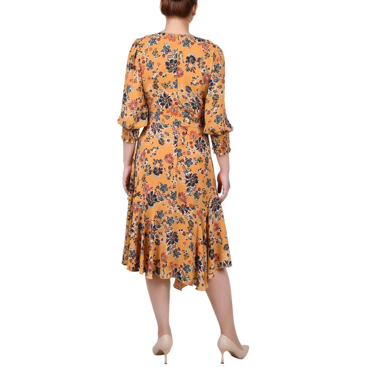 NY Collection Womens Petites Chiffon Floral Midi Dress