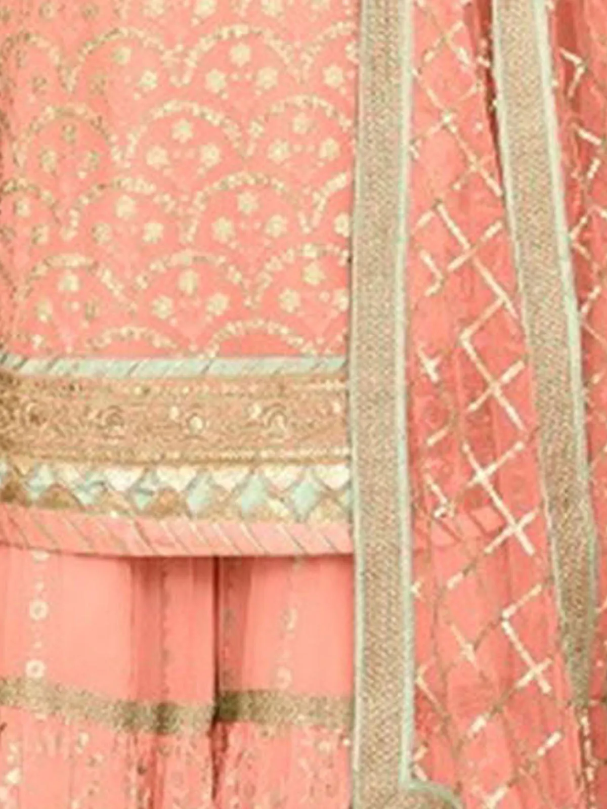 Odette Women Peach Partywear Sequence Embroidered Georgette Sharara Semi Stitched Suit