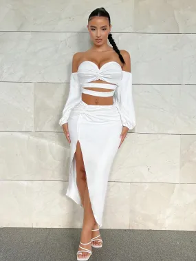 Off The Shoulder Crop Top Split Skirt Set