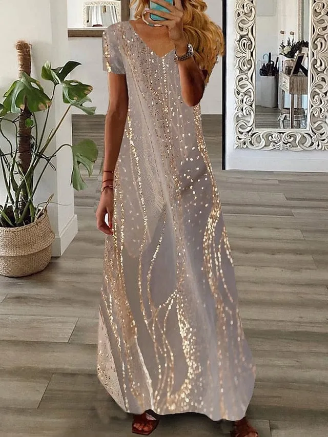 Ombre Marble Print Maxi Dress with Split V-Neck