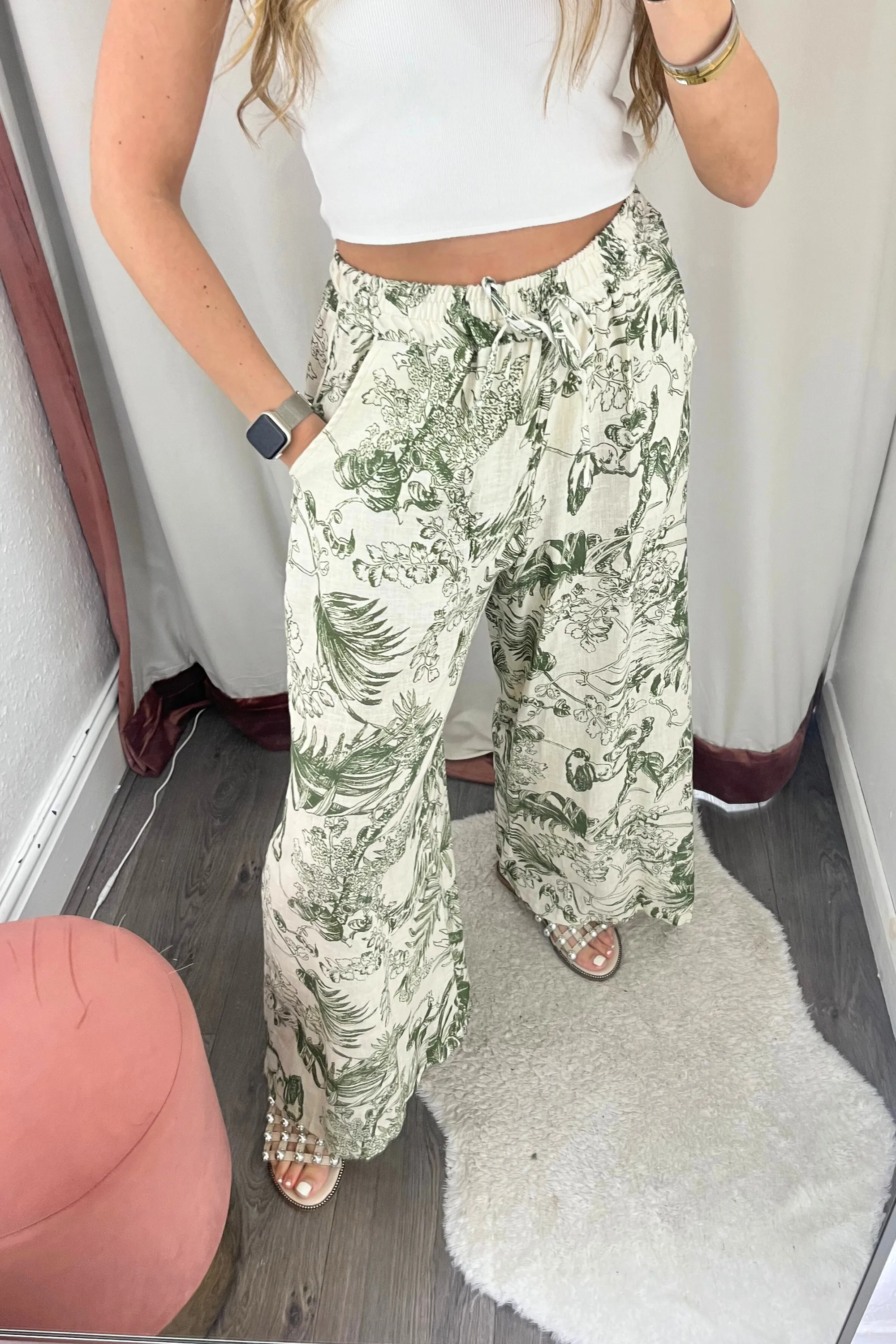 Oriental print elasticated trousers