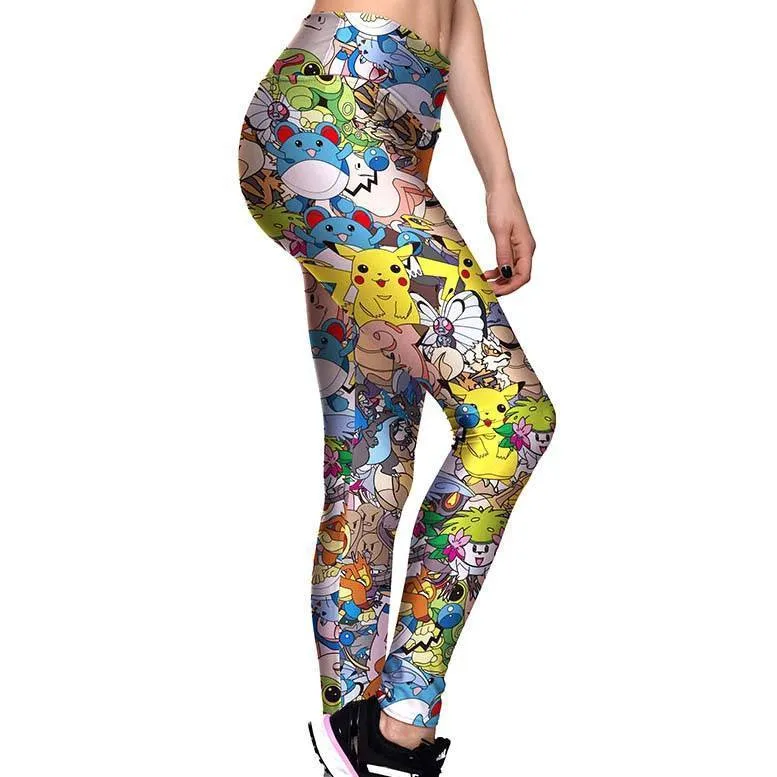 Pokemon Go Inspired All Over Collage Print Leggings for Women