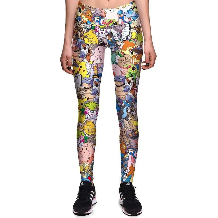 Pokemon Go Inspired All Over Collage Print Leggings for Women