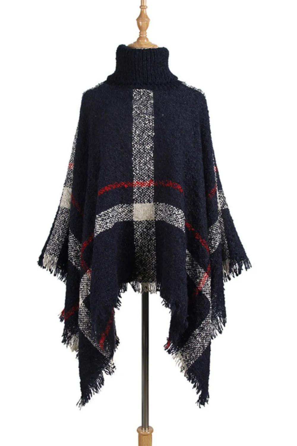 Roll Neck Check Poncho - WHITE or NAVY - SOLD OUT