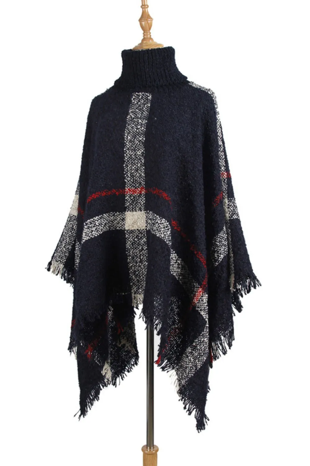 Roll Neck Check Poncho - WHITE or NAVY - SOLD OUT